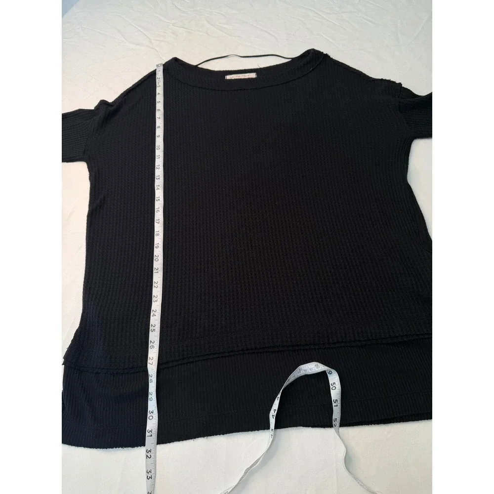 Free People We The Free North Shore Thermal Knit Tunic Top Black Womens Large